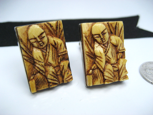 Antique Vintage Sterling Silver Figural Buddha Monks Cufflinks Buttons Hong Kong - Picture 3 of 11