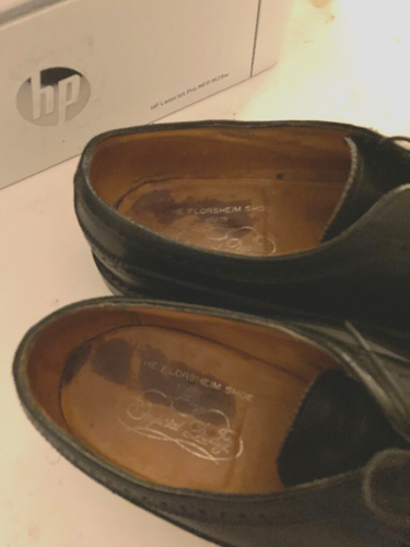 Vintage Florsheim Imperial Shoes Leather WingTip Black oxfords 12 B - Picture 2 of 10