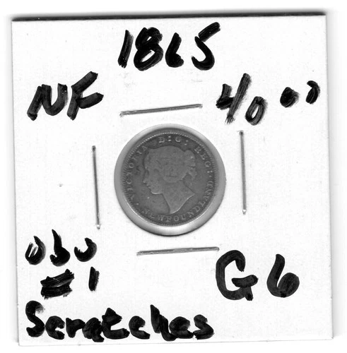 1865 Obv #1 Newfoundland 5 Cents Coin - Good (Scratches)