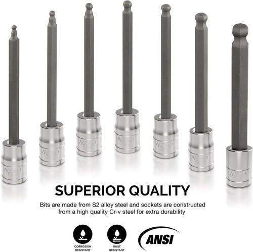 Neiko 10072A 3/8" Drive Extra Long Allen Hex Bit Socket Set, SAE, 1/8" - 3/8" | - Picture 2 of 9