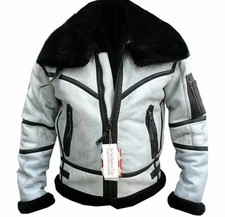Luxury Men  s Sheepskin Shearling B3 Bomber Jacket Flying Aviator Winter Coat