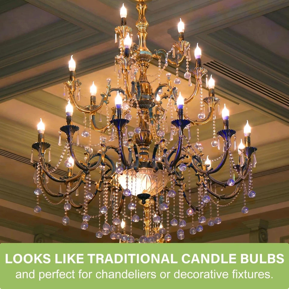 E12 Candelabra Bulb 40 Watt, 48 Pack Candle Light Bulbs Dimmable, CA10 Flame Tip - Image 4 of 4