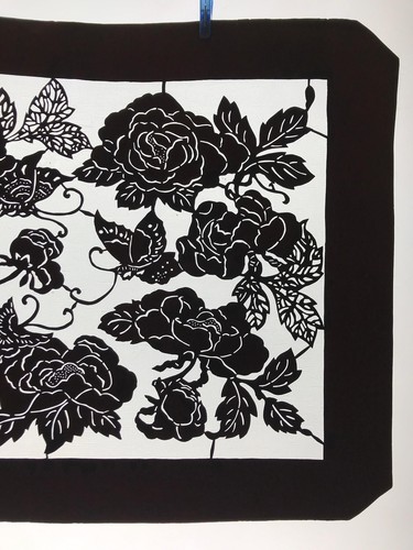 Antique Japanese Katagami Kimono Paper Stencil Katazome Butterfly Peony 4Y555 - Picture 6 of 12