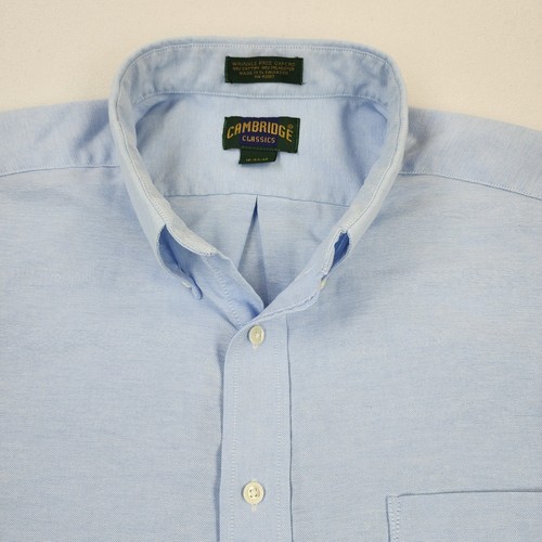 Vtg Cambridge Classics Shirt Mens 18-34/35 Blue Button-Down Wrinkle Free Oxford - Picture 4 of 11