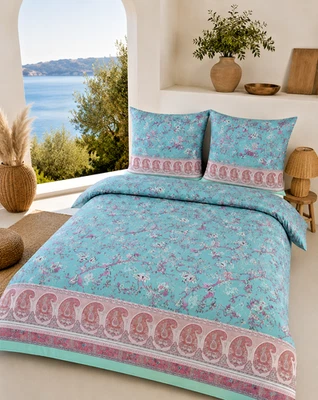 Bassetti BETTWÄSCHE SET GENOVA T1 SATIN 200x200 2x 80x80 Kissen pink türkis NEU - Bild 1 von 2