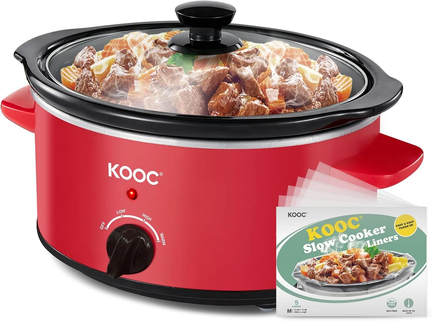 4Qt Slow Cooker 3-Setting Dishwasher Safe Ceramic Red Ellipse Pot