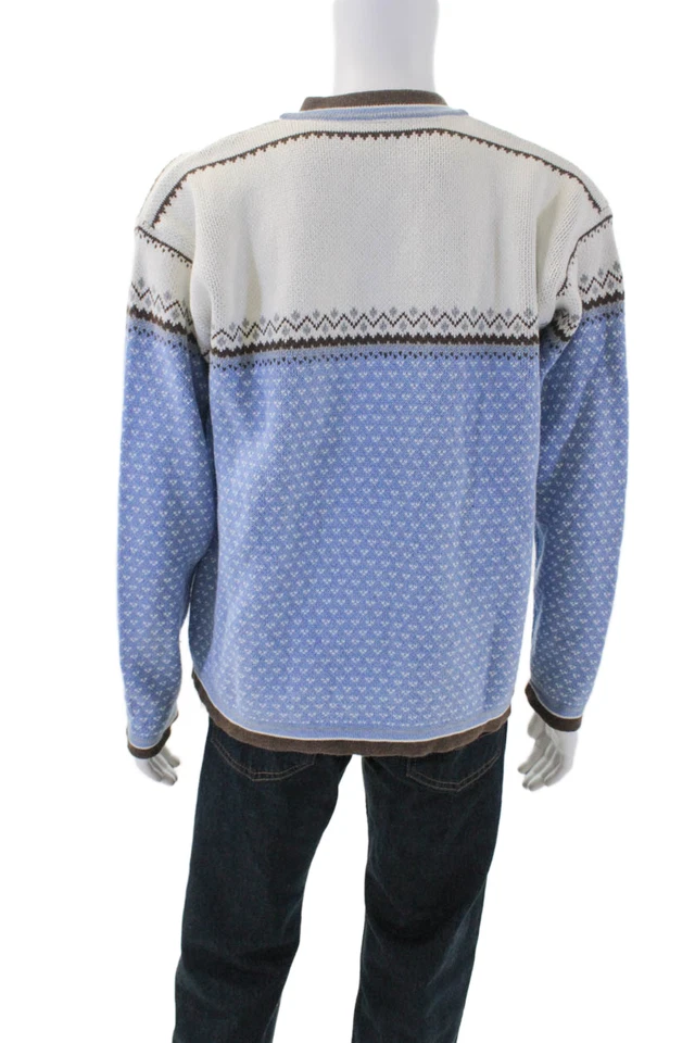 Suéter Hanna Andersson Para Hombres Media Cremallera Azul Cielo Blanco Algodón Talla Grande Foto 3 de 4