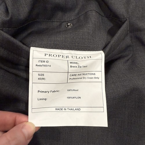 Proper Cloth Wolle Daunen Federn Full Zip Weste Herren 40 (M) grau - LESEN - Bild 8 von 11