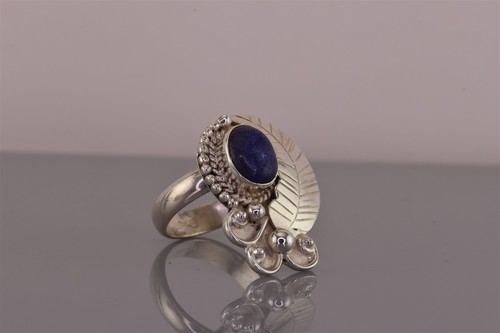 Anillo acentuado pluma lapislázuli azul plata esterlina nativa americana 925 talla: 8 - Imagen 2 de 8