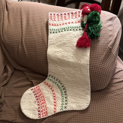 Tag Oslo Pom Pom Tassel Mushroom Felt Holiday Christmas Stocking 18  NEW