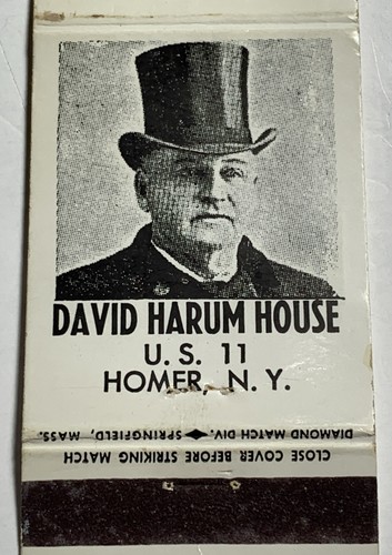 Homer New York Streichholzschachtelhülle David Harum House Restaurant US 11