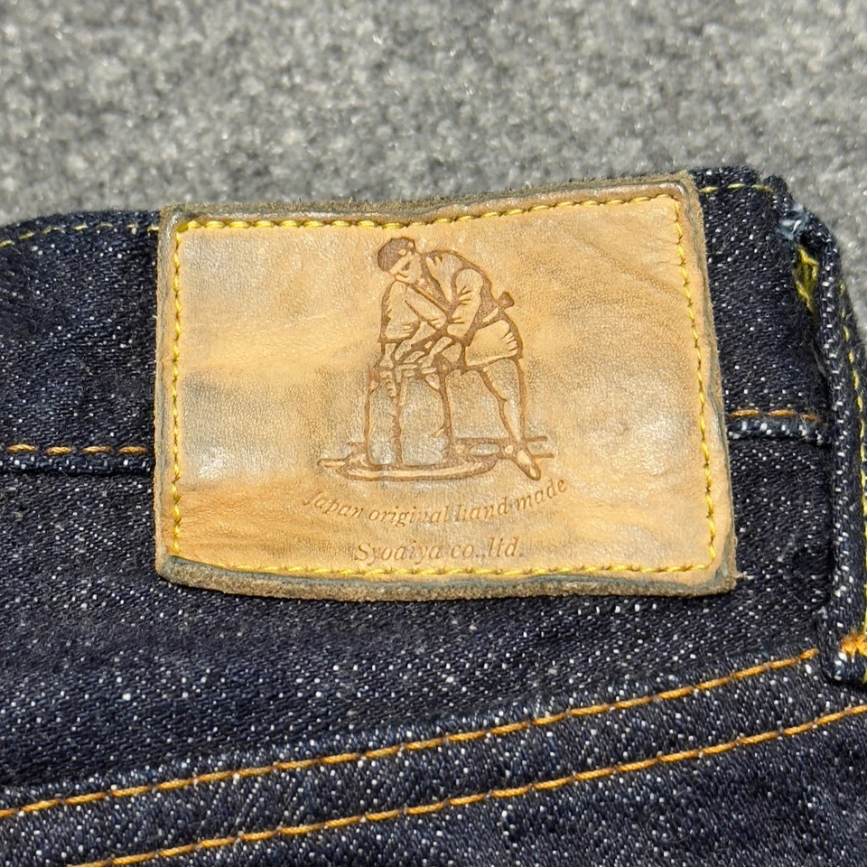 Pantalones de mezclilla Syoaiya azul puro Japón ribete caído índigo oscuro para hombre 38 33" entrepierna Foto 4 de 4