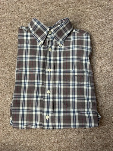 GANT Mens Size Medium Brown Grey Plaid Long Sleeve Shirt Casual Button Down - Picture 1 of 6