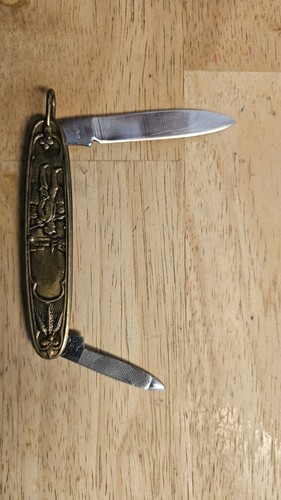 Vintage Arnex Brass Scene Stainless Pocket Knife Solingen Germany 2 Blade - Bild 3 von 6