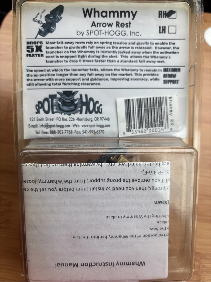 Spot Hogg Whammy Arrow Rest Black RH Archery Bow Hunting 5X Faster NEW Deer USA - Image 3 of 4