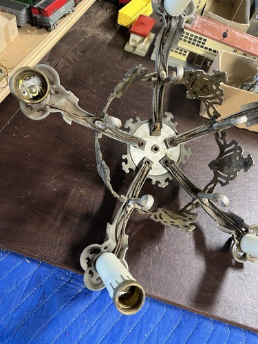 Antique 1930’s 5-bulb Art Deco Ceiling Light Fixture Chandelier for restore - Picture 10 of 24