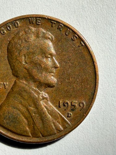 1959 D Lincoln Penny - Mint Errors - "L" on Rim, Offset "9", Red Grade - Rare - Picture 2 of 5