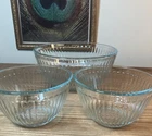 VTG Pyrex Set of 3 Clear Aqua Ribbed Glass Mixing Bowls (2) 7401 3cup / 7403 10c