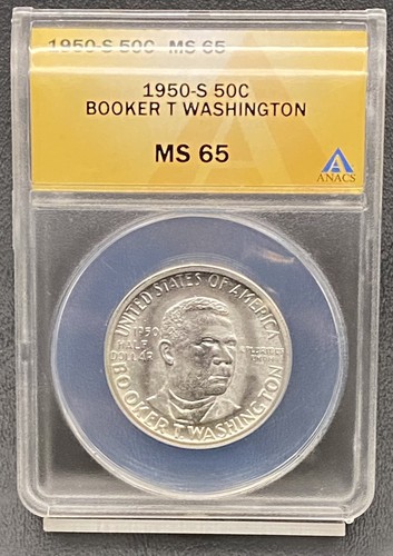 1950 S Booker T Washington Silber 50c Gedenkmünze Half Dollar ANACS MS65 - Bild 9 von 9