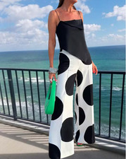  119 ZARA MID-RISE ZW POLKA DOT WIDE-LEG PANTS BLACK WHITE sz S