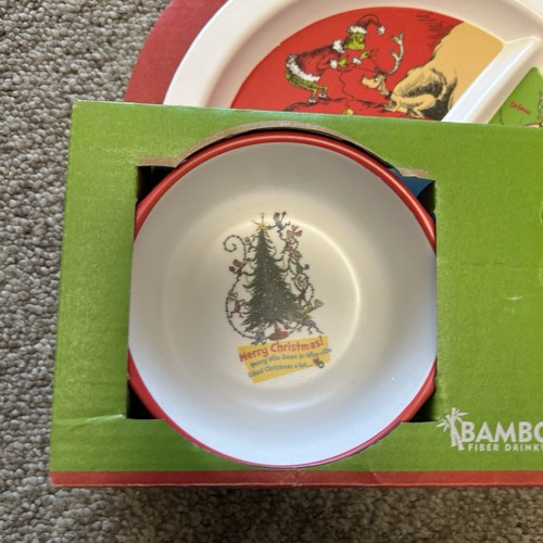 The Grinch Bamboo Mealtime Set Plate Bowl Mug 3 Pc Dr. Seuss Box Had Damage - Picture 2 of 9