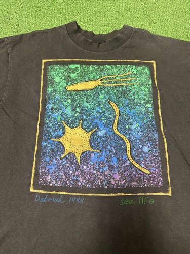 Vintage 80s Sea Life Nature Deborah Art Shirt Large (Medium) Black Long Sleeve - Picture 2 of 14