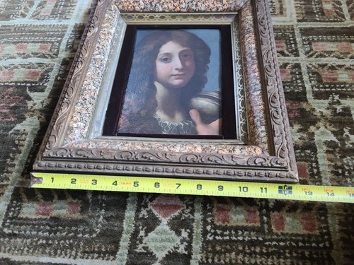 Antigua pintura al óleo original del siglo XIX retrato de joven dama marco elegante ornamentado - Imagen 18 de 24