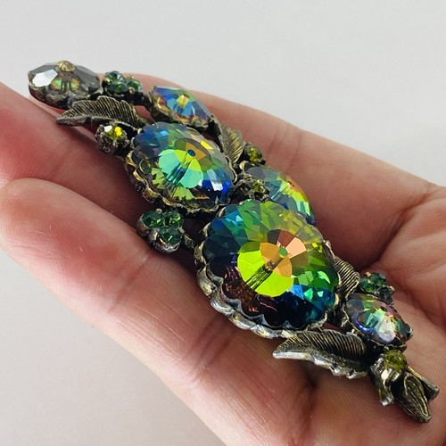 Vintage MCM Weiss Watermelon Rivoli Aurora Borealis Crystal Floral Brooch Pin - Picture 8 of 17