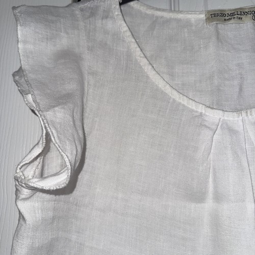 Terzo Millennio Made in ITALY weiße ärmellose Hi-Low Bluse aus 100% Leinen Größe S - Bild 3 von 6