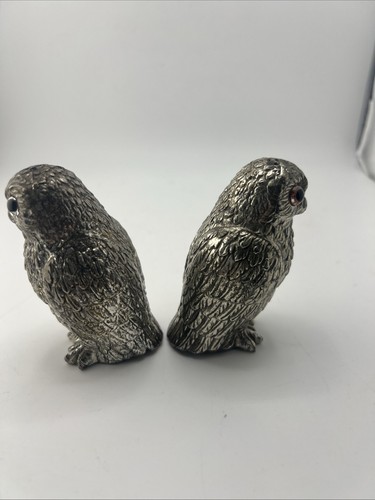 Vintage salière, poivrière en métal argenté forme hibou style mauro manetti - Bild 6 von 8