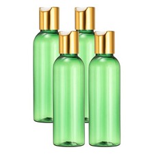 4Pcs 2oz Plastic Travel Bottles, Empty Bottles with Gold-White Top Caps, Green