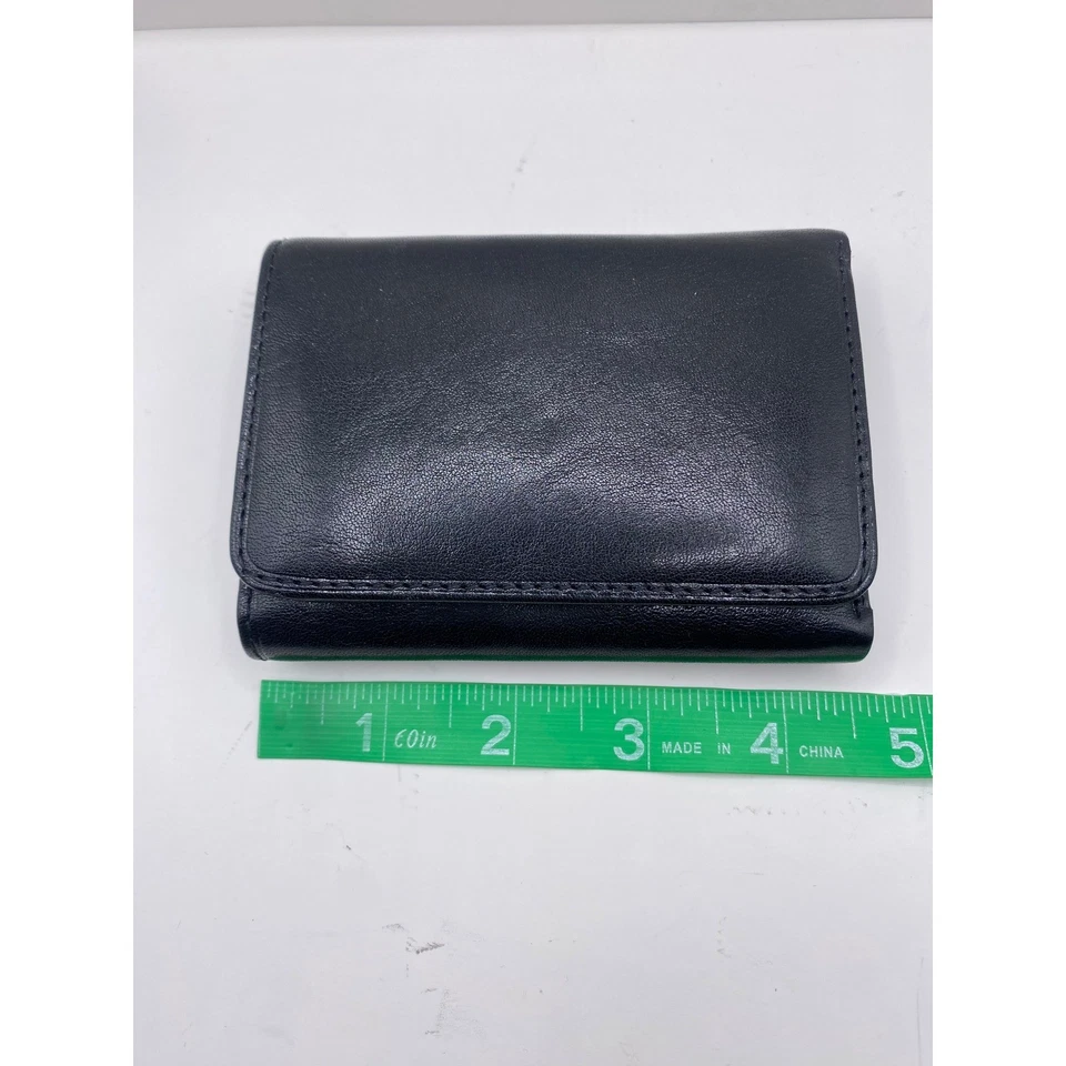 Tony Perotti 黑色皮革三折钱包银色 Kisslock 硬币钱包 — 第 3/4 张图片