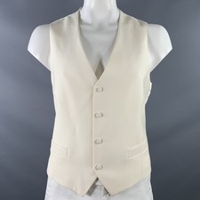 VINTAGE Size 46 Cream Wool Single Breasted Two Pockets Formal Vest