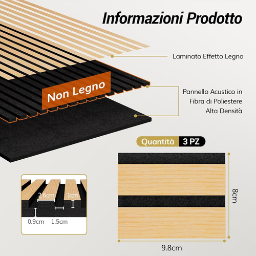 Pannelli Acustici in Placcatura Di Legno, 9,8 X 8 X 1,9 Cm Effetto Legno, Barrie - Foto 2 di 12
