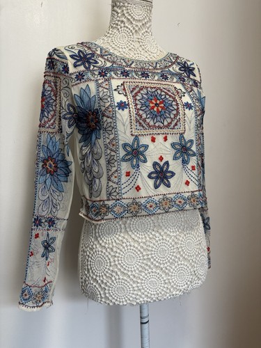 Zara Perlen Top S Cropped Bohemian Festival verziert bestickt Hippie Boho