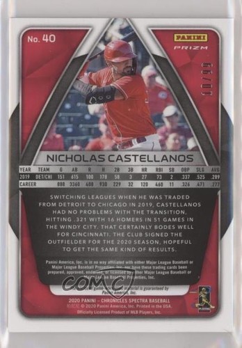 2020 Chronicles Spectra Neon Blue Prizm Swatches /99 Nick Castellanos Nicholas - Picture 2 of 4