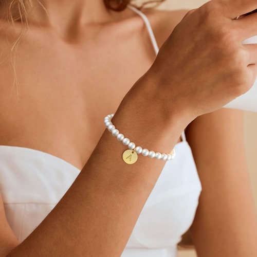 Pearl Initial Bracelet for Women 14K Gold Plated Letter B Charm Bracelet Dainty - Picture 2 of 6
