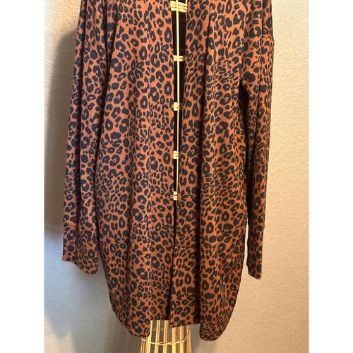 Sanctuary Women's Leopard Print Long L Open Cardigan Sweater Stretchy Cozy Work - Picture 5 of 15