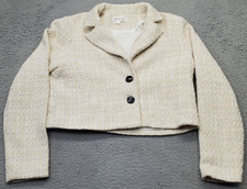 Whiteroom  Cactus Tweed Cropped Blazer Womens Large Tan Lined Peak Lapel EUC