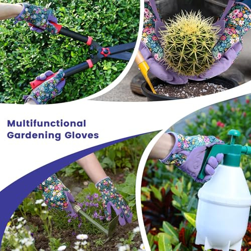 Guantes de jardinería para mujer - Guantes de jardinería agarre firme transpirable púrpura - Imagen 7 de 7