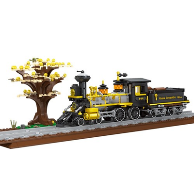 #ad Steam Train Building Blocks Kit Golden Locomotive Model Track Toys Collector $56.50