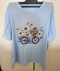 Womens Blue Graphic Print T Shirt Bike design Size L Short Sleeve Round Neck