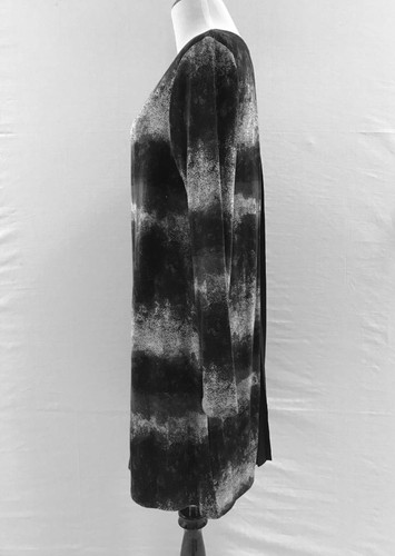 Kensie Ombre Dots Shift Dress Sz Medium Black White Pleated Back Long Sleeve New - Picture 6 of 8