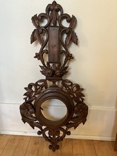 Antique Victorian Black Forest Carved Wood Flower Fruit Barometer 27” Frame