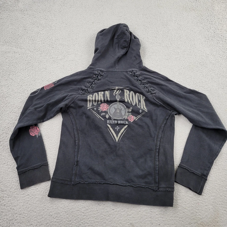 Hard Rock Hoodie Womens Large Black Born To Rock Graphic Tulsa Oklahoma Casino - Image 2 of 4