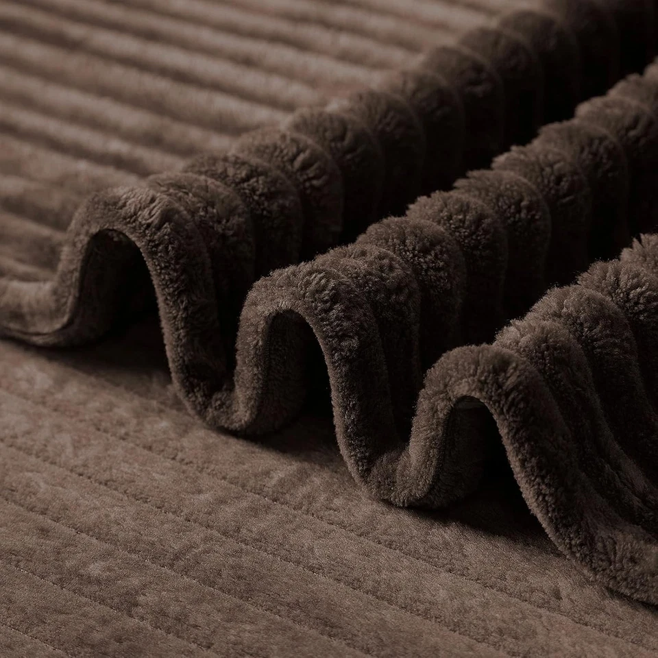 Flannel Fleece Throw Blanket(50X70 Inch), 300GSM Cozy Brown Stripe Throw for  - Image 4 of 4