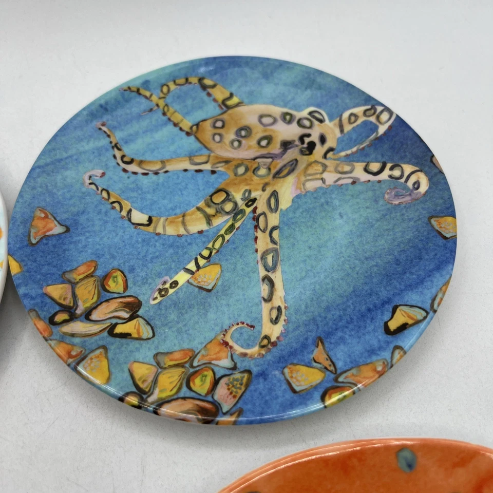 4 platos de postre Anthropologie melamina 6" VOUTSA Ocean Beach pulpo acolchado Foto 3 de 4