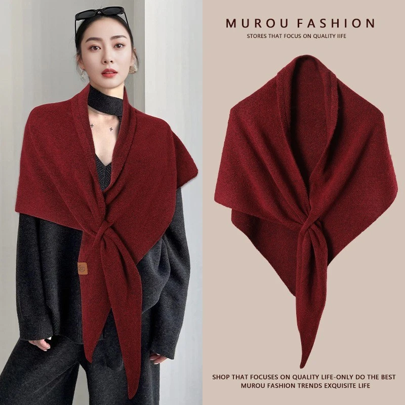 wool% shawl large autumn winter new warm triangular scarf knitted scarf Scarves