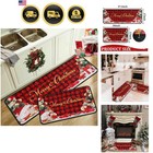 Christmas Kitchen Rugs Set of 2 Snow Plaid Runner Floor Mats Holiday Decor