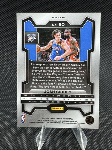 Josh Giddey 2023-24 Panini Prizm Prizms Green Ice #50 Oklahoma City Thunder - Imagen 2 de 2